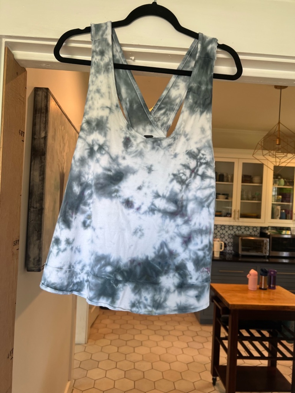 Tie-Dye Crossback Tank Top - Blue/White
